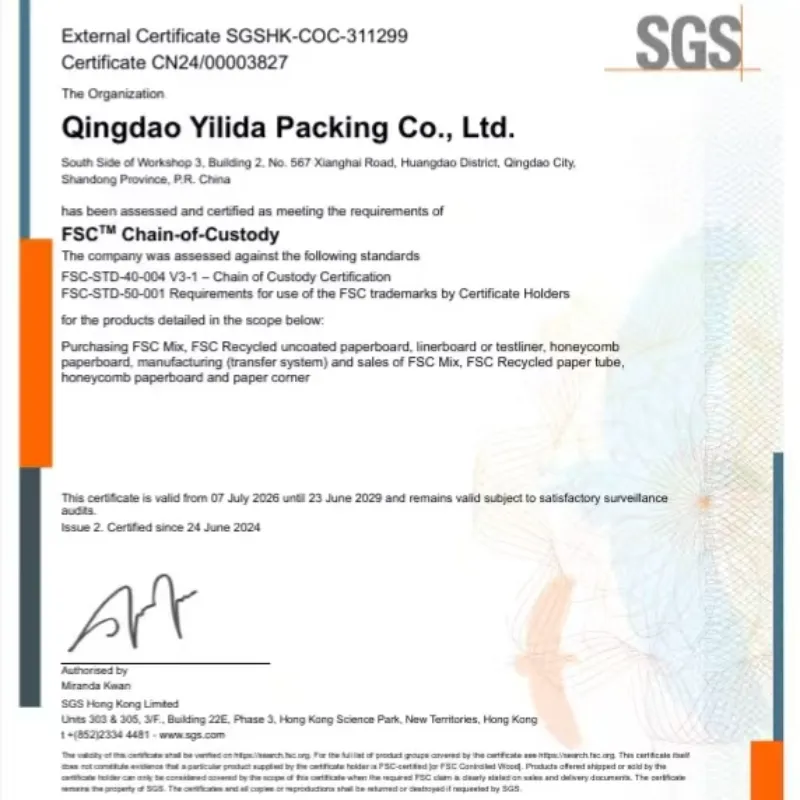 Qingdao Yilida Packaging-ek prestakuntza berezi bat egin du FSC Hornikuntza eta Eskaria Katearen Kudeaketa Sistemari buruz.